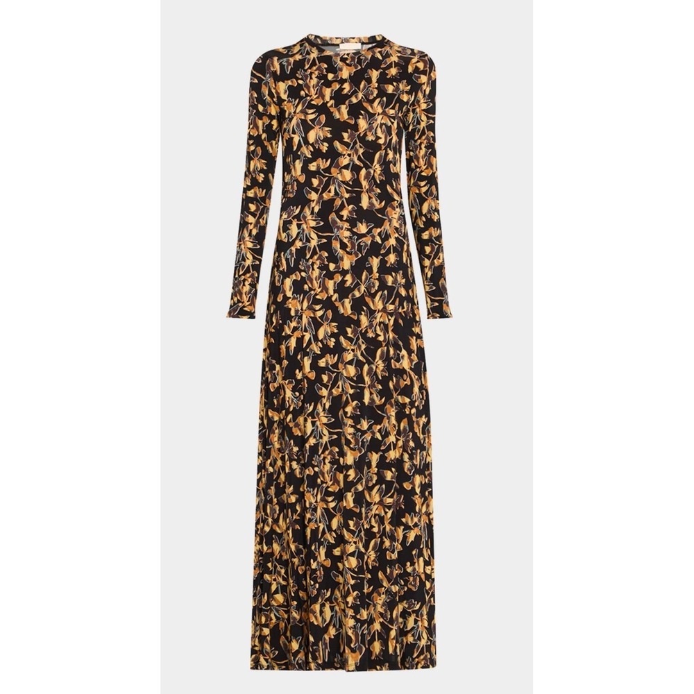 Ulla Johnson Koa Jersey Ruched Front Turtleneck Dress Solaris Floral Maxi Small